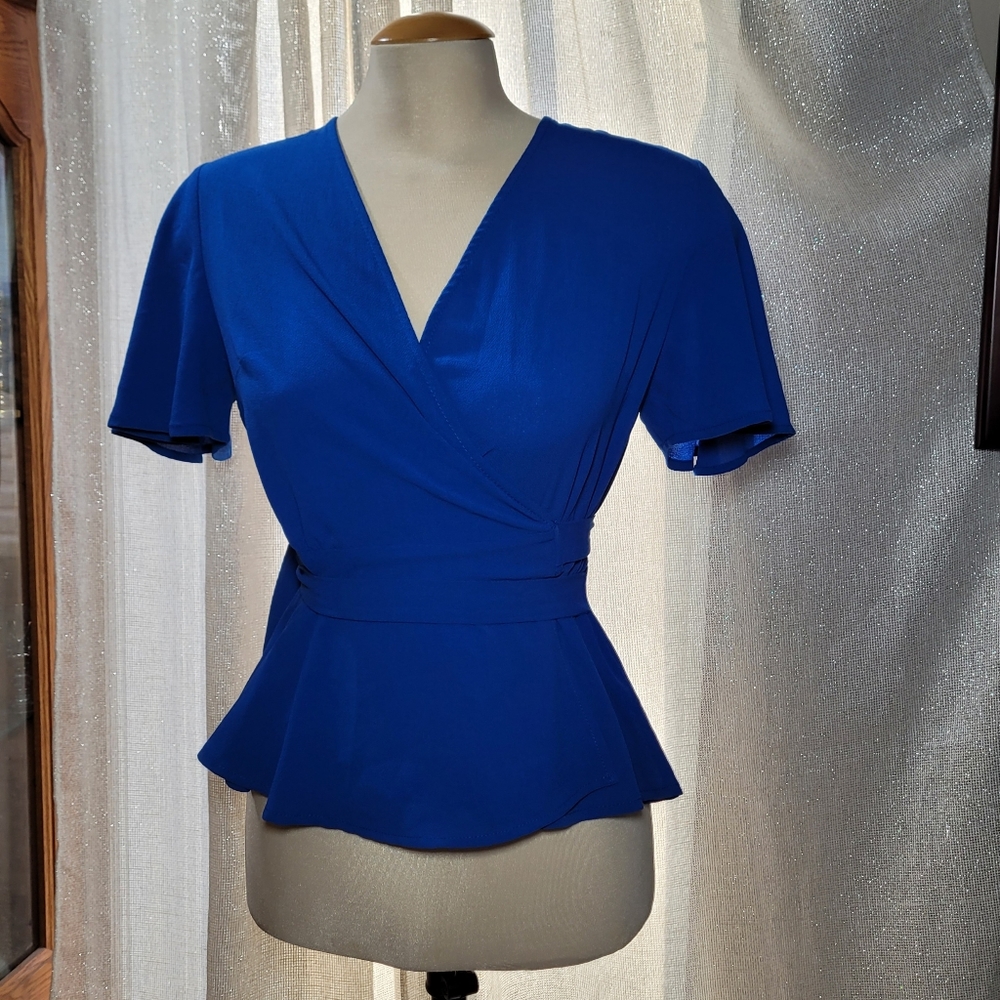 Monteau blue wrap peplum